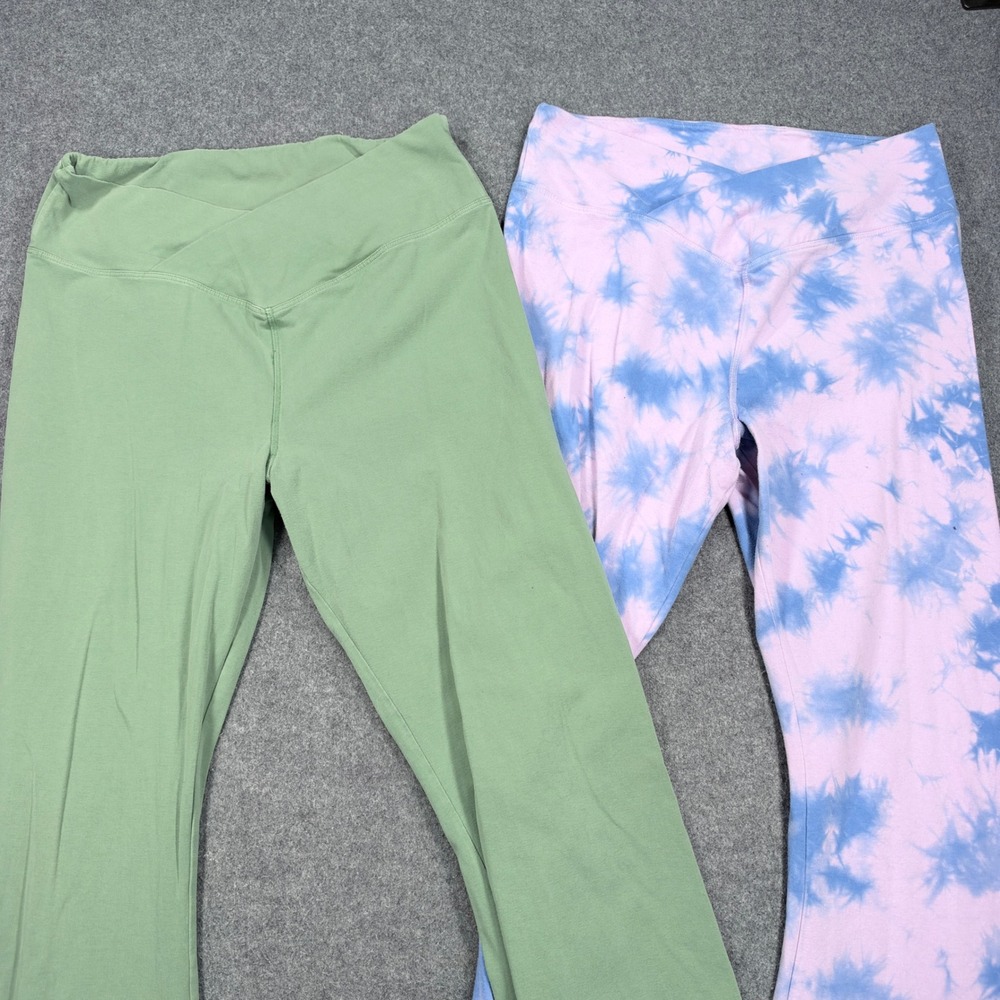PINK Victoria's Secret Crossover Flare Leggings Bundle XL Green Tie Dye 2pk